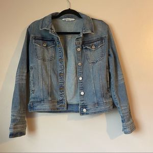 Zara basic denim button up washed distressed cropped jacket